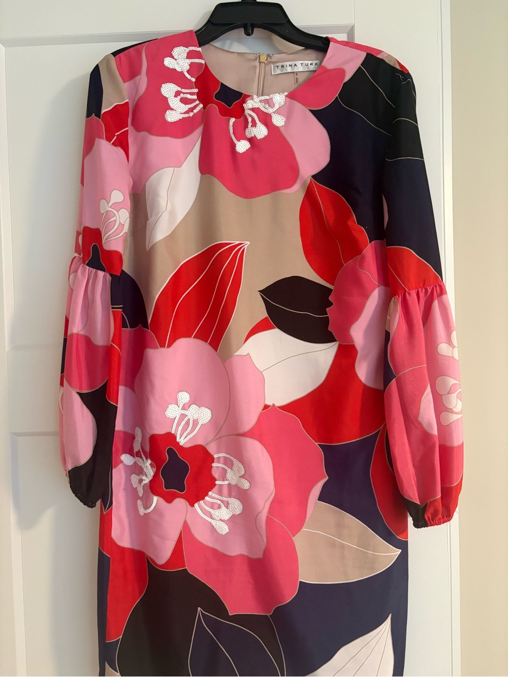 Trina Turk Pink Red Navy Floral Shift Dress